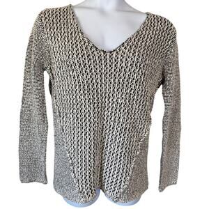 VTG 80s Karen Hart Womens Sz L Pullover Sweater Cotton Bleen V-Neck Chunky Retro